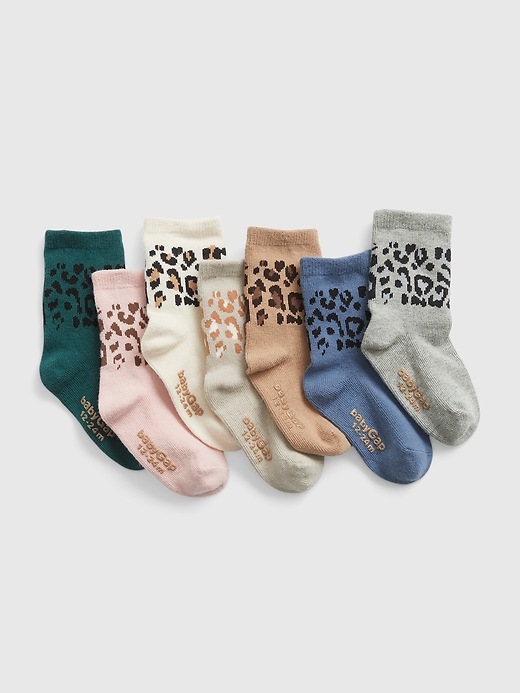 1 of 8 showing, with the color multi of product Toddler Leopard Print Crew Socks (7-Pack)