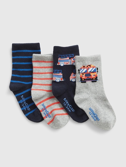 1 of 8 showing, with the color multi of product Toddler Firetruck Crew Socks (4-Pack)