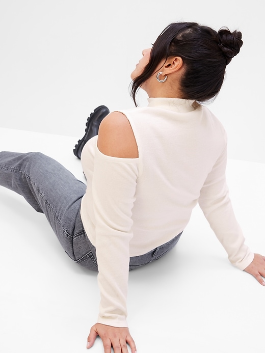 Image number 5 showing, Mockneck Rib Cropped Cold Shoulder Top