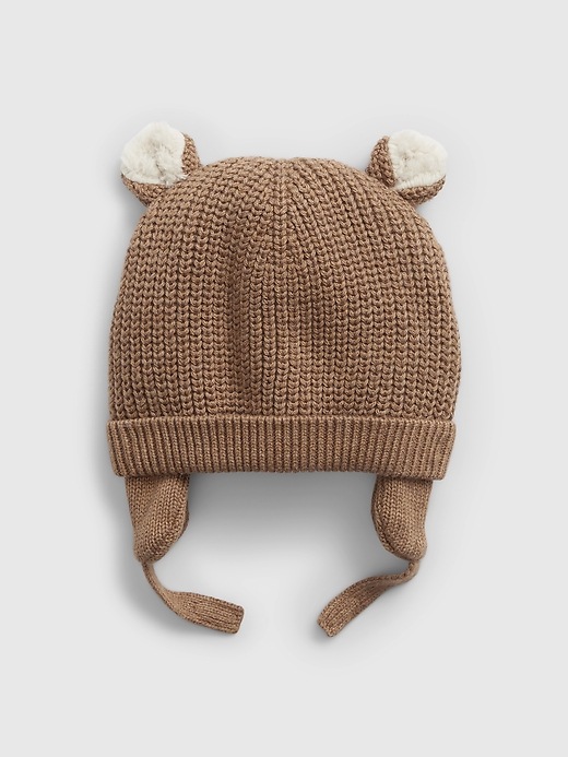 1 of 8 showing, with the color HOLIDAY BROWN of product Baby Sherpa-Lined Bear Beanie