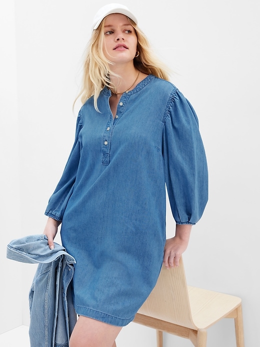 Image number 4 showing, Denim Popover Mini Dress with Washwell