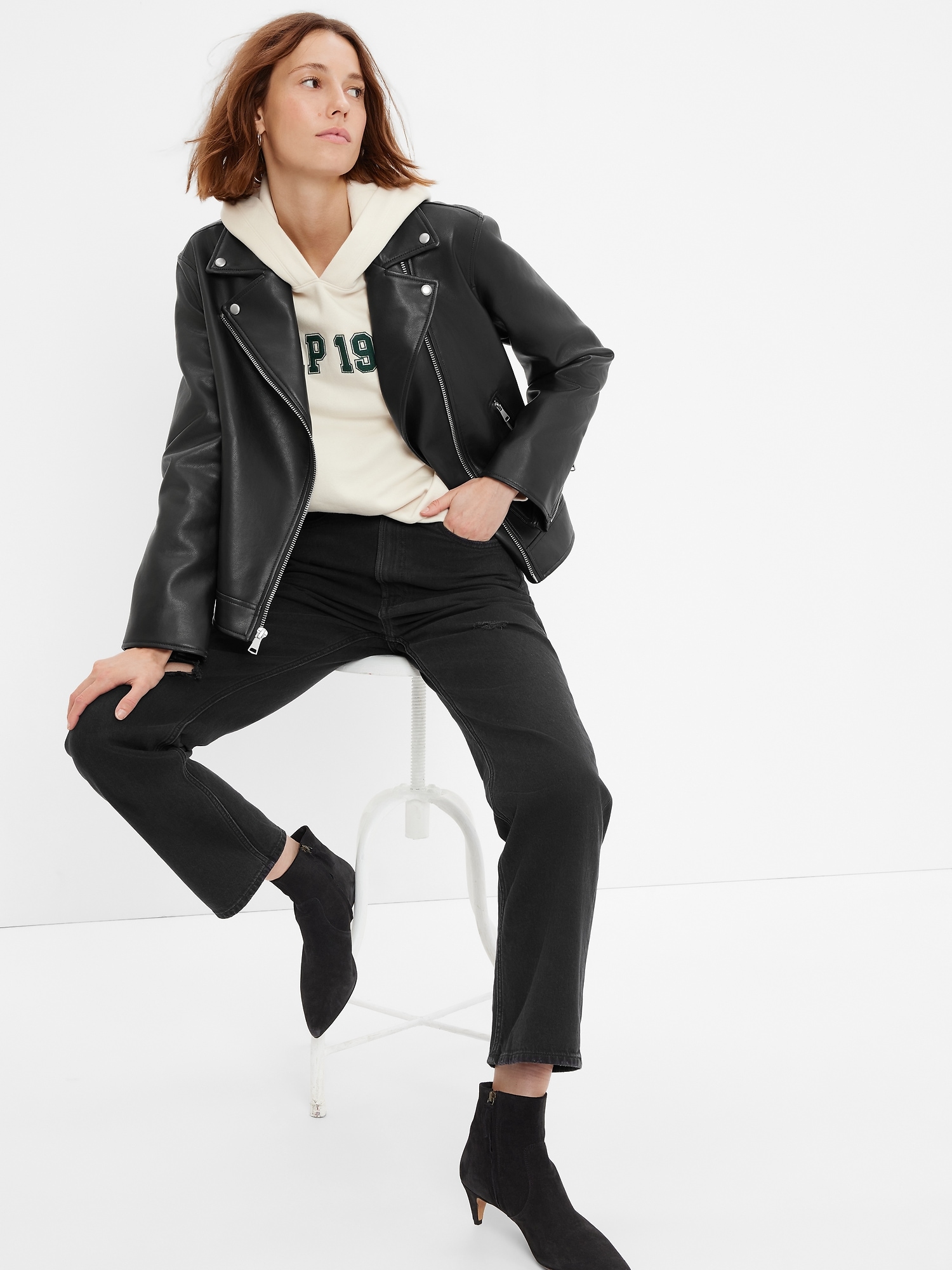 Gap Faux-leather Moto Jacket In Black