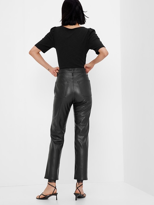 Image number 2 showing, Sky High Rise Faux-Leather Cheeky Straight Jeans