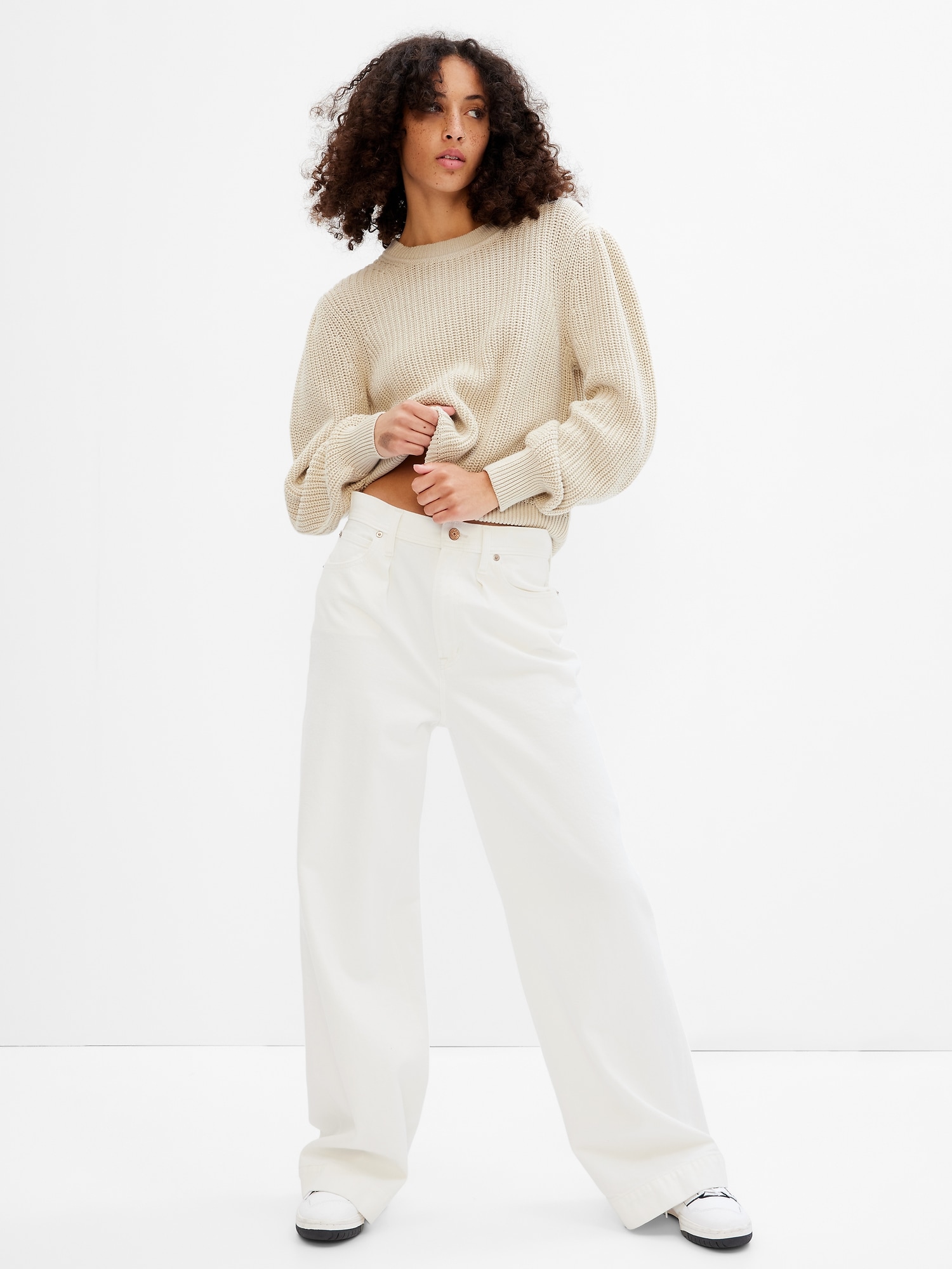 Shaker Stitch Balloon Sleeve Sweater Gap