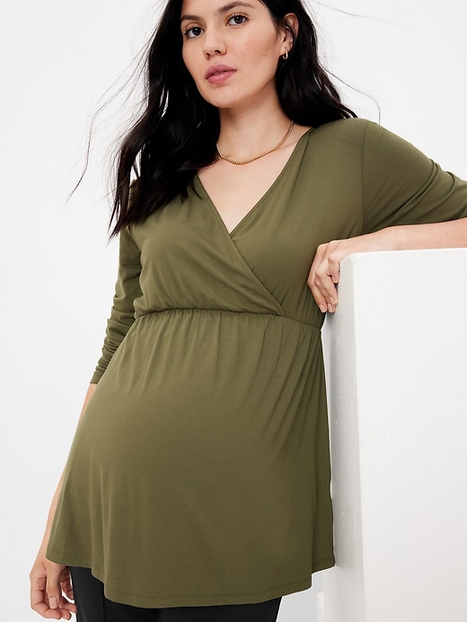 1 of 8 showing, with the color army jacket green of product Maternity Jersey Nursing Wrap Top