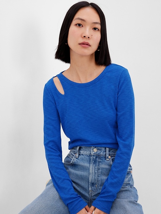 1 of 8 showing, with the color bristol blue of product Rib Cutout T-Shirt