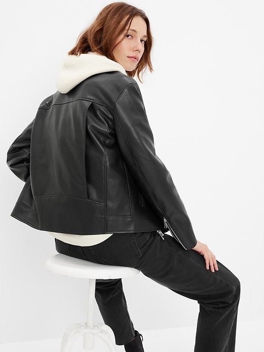 2 of 8 showing, with the color black of product Vegan Leather Moto Jacket