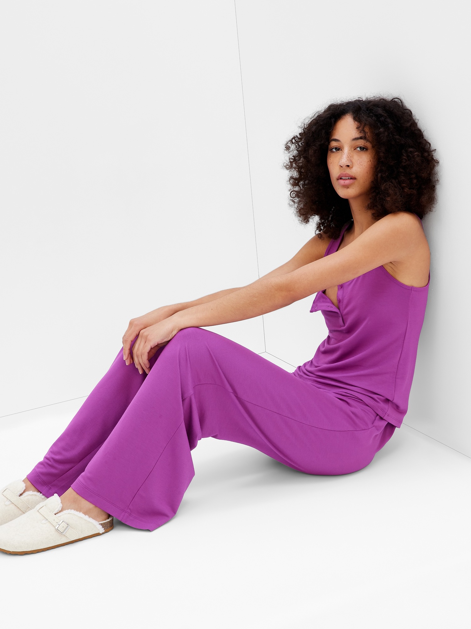Gap Lenzing3 Modal Supersoft Flare Pull-on Pants In Hollyhock Purple