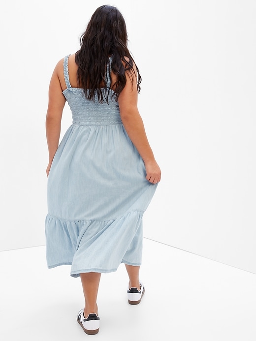 Image number 5 showing, Denim Smocked Tiered Midi Dress with Washwell