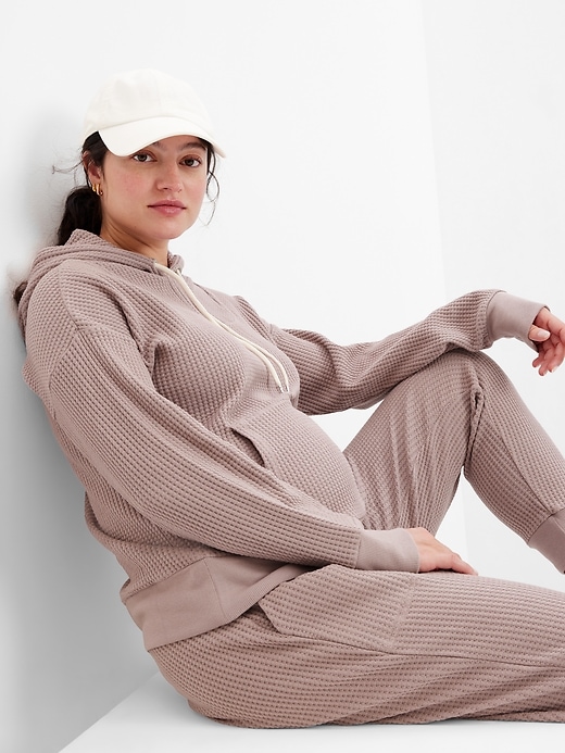 1 of 8 showing, with the color margate sand of product Maternity Waffle Hoodie