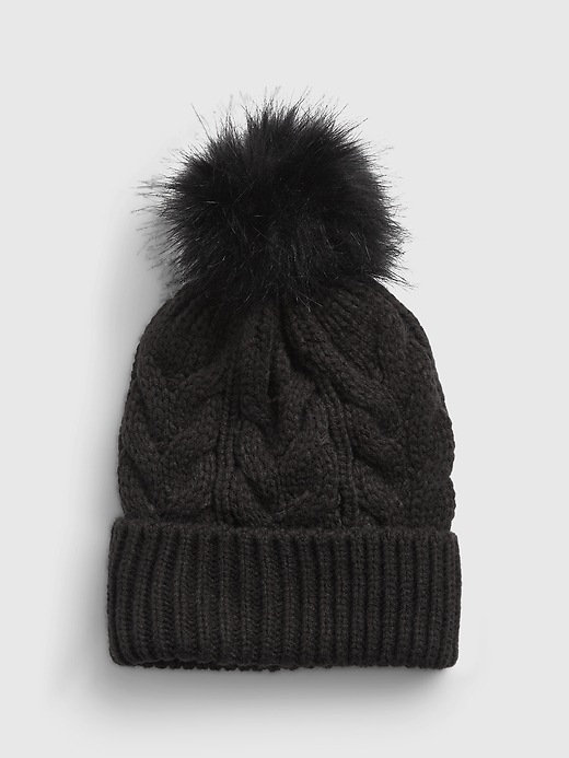 1 of 8 showing, with the color true black of product Kids Cable-Knit Pom Beanie