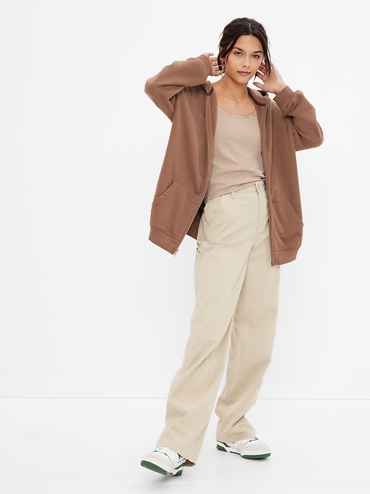 1 of 8 showing, with the color cozy brown of product Teen Oversized Zip-Up Fleece Hoodie