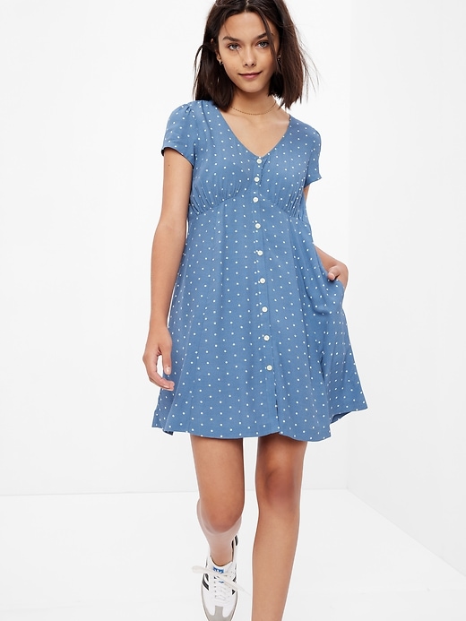 1 of 8 showing, with the color NAVY POLKA DOT of product Teen Button-Front Dress