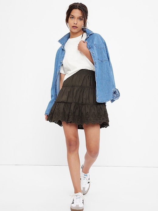 1 of 8 showing, with the color brown noir of product Teen 100% Organic Cotton Eyelet Skirt