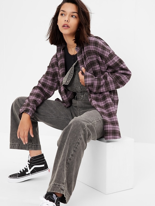 1 of 8 showing, with the color PURPLE PLAID of product Teen Organic Cotton Flannel Shirt