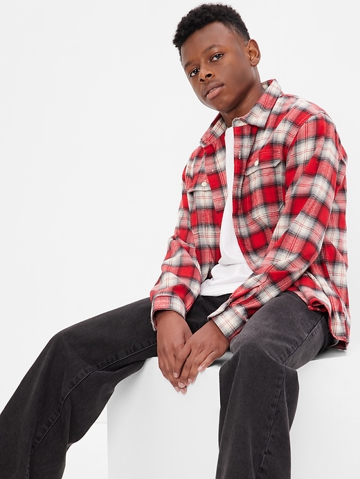 1 of 8 showing, with the color red plaid of product Teen Organic Cotton Flannel Shirt