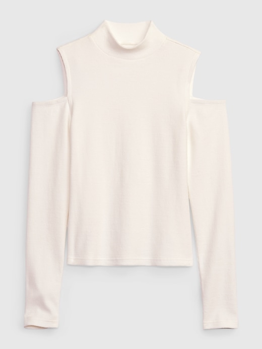 Image number 6 showing, Mockneck Rib Cropped Cold Shoulder Top