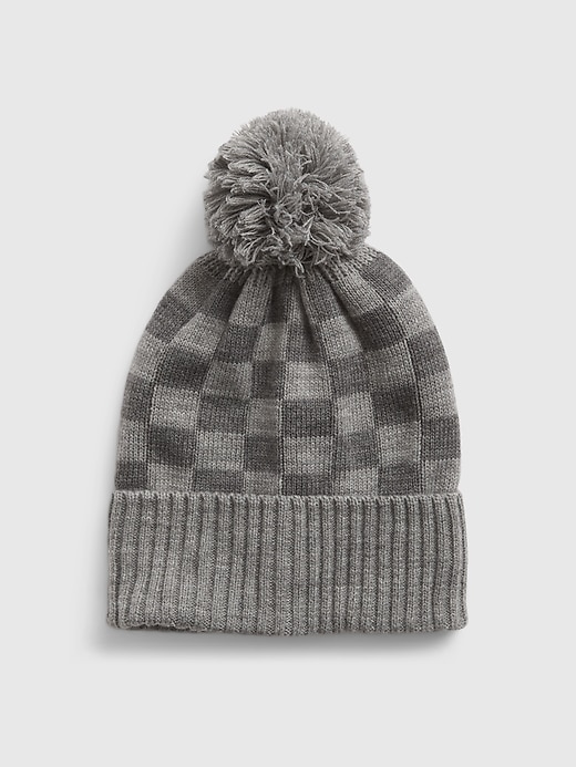 1 of 8 showing, with the color concrete grey of product Kids Checkered Pom Beanie