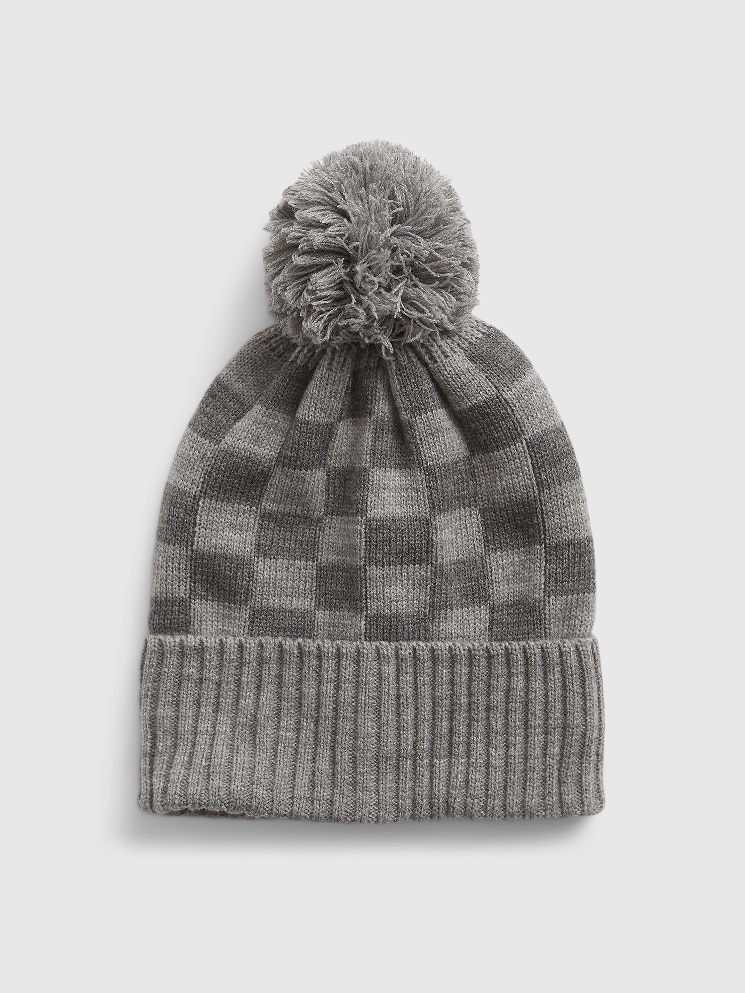 Kids Checkered Pom Beanie