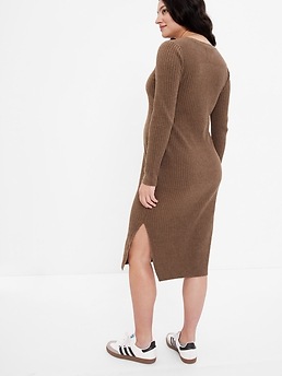 Women's Maternity Henley Midi Sweater Dress by Gap Cozy Brown Size M