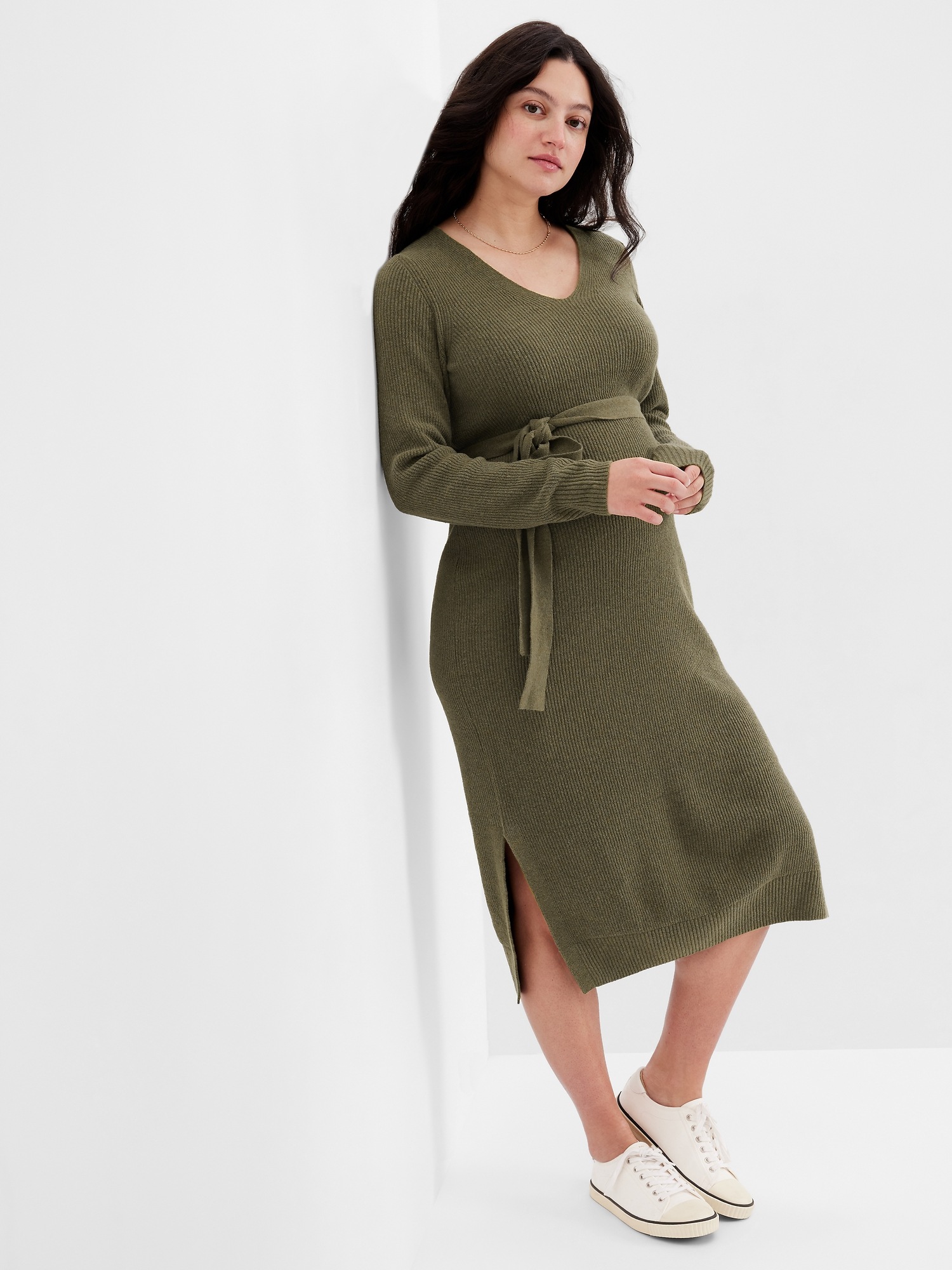 Maternity Belted Midi Sweater Dress Gap