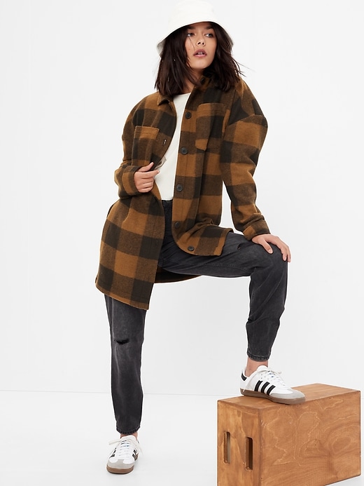 1 of 8 showing, with the color BROWN PLAID of product Teen Oversized Plaid Shirt Jacket