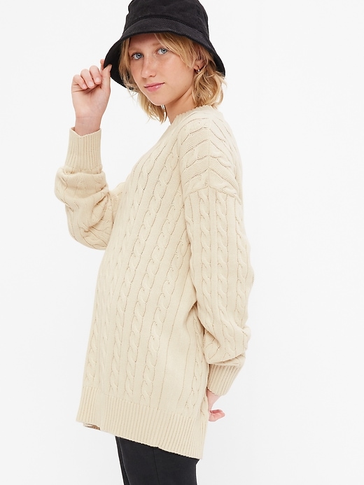 Image number 1 showing, Teen 100% Organic Cotton Oversized Cable-Knit Sweater