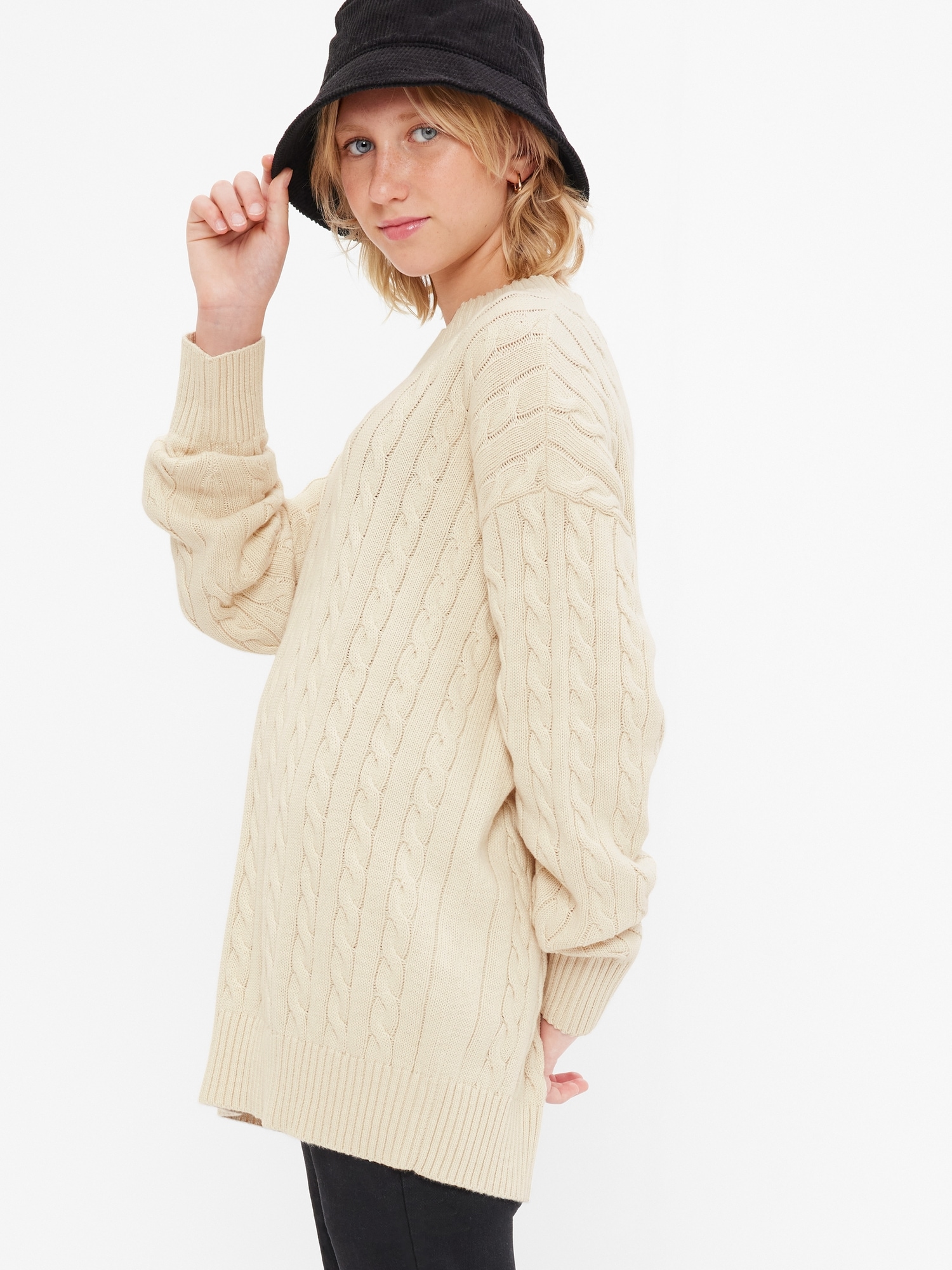 Teen 100% Organic Cotton Oversized Cable-Knit Sweater | Gap