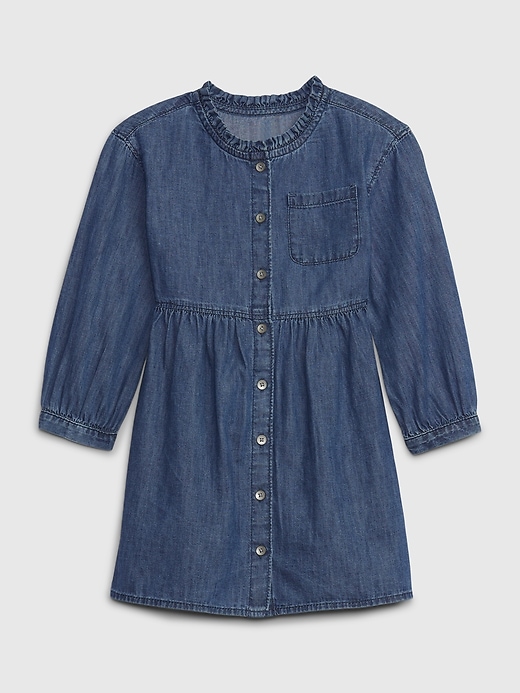 1 of 8 showing, with the color dark wash indigo of product Toddler Denim Dress with Washwell