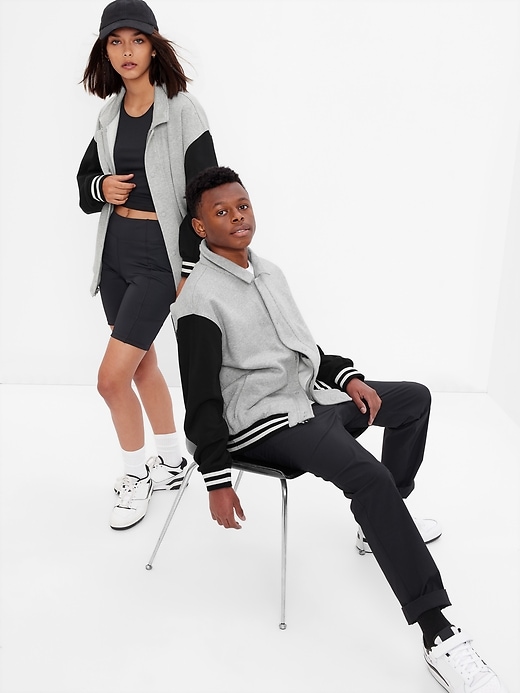 1 of 8 showing, with the color heather  gray of product Teen Varsity Jacket