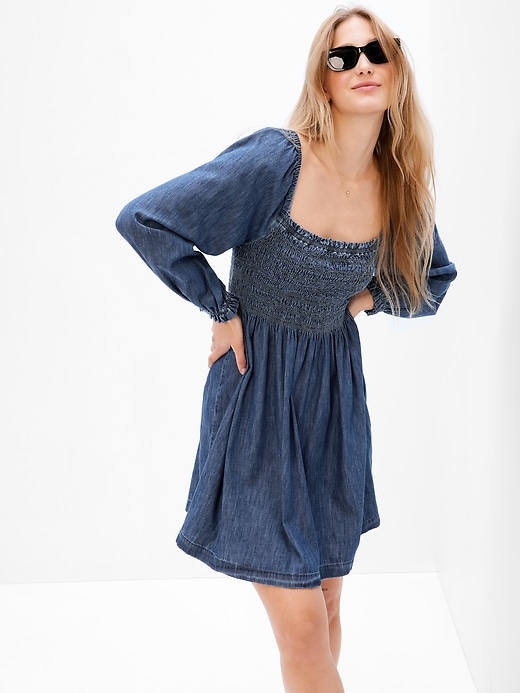 Image number 1 showing, Denim Puff Mini Dress