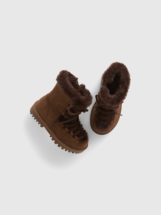 1 of 8 showing, with the color cozy brown of product Toddler Cozy Lace-Up Boots
