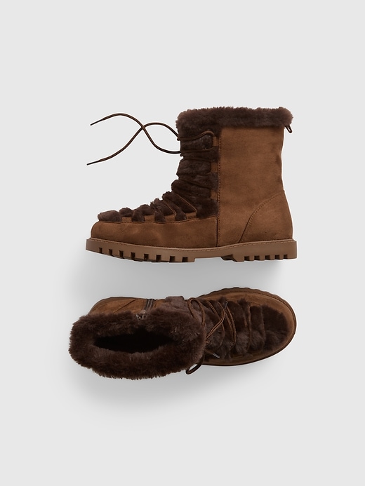 1 of 8 showing, with the color cozy brown of product Kids Lace-Up Cozy Boots