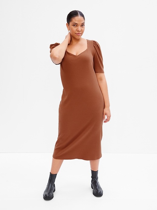 Image number 4 showing, Puff Sleeve Sweetheart Midi Dress