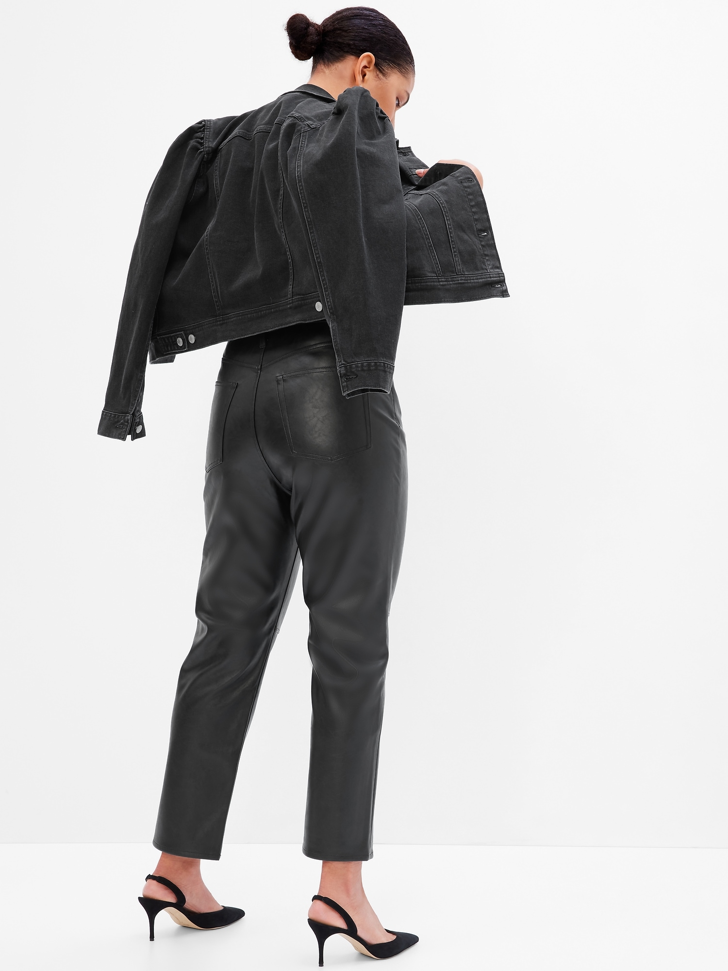 Sky High Rise Faux-Leather Cheeky Straight Pants