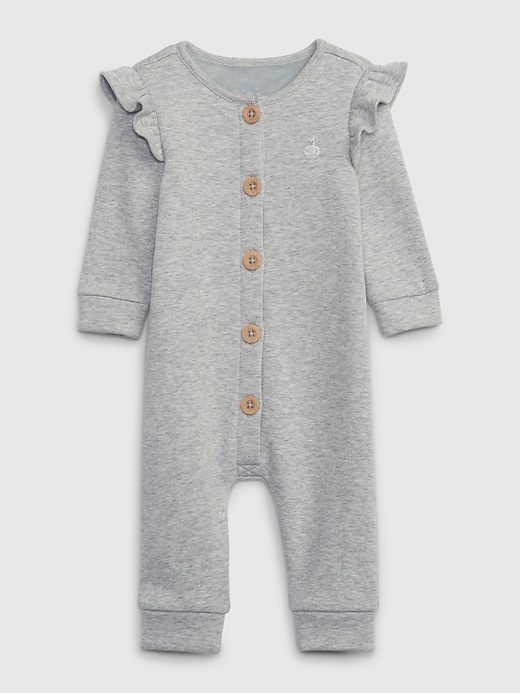 1 of 8 showing, with the color heather grey of product Baby Cozy Ruffle One-Piece