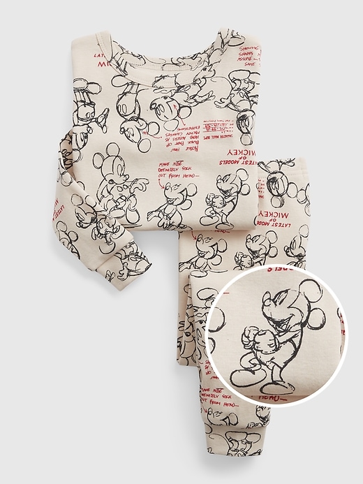 1 of 8 showing, with the color birch beige of product babyGap &#124 Disney 100% Organic Cotton Mickey Mouse Sketch PJ Set