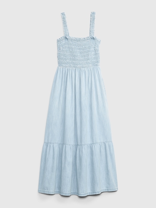 gap denim tiered midi dress Gap x LoveShackFancy + Gap LoveShackFancy Denim Tiered Midi Dress with Washwell