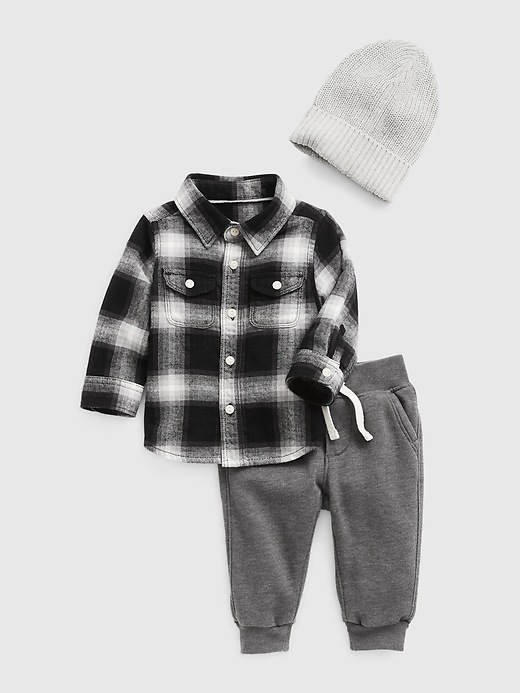 1 of 8 showing, with the color black white plaid of product Baby 3-Piece Outfit Set