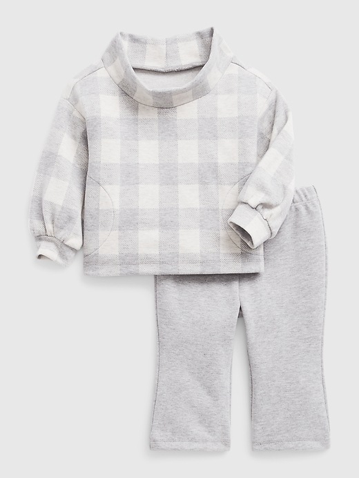 1 of 8 showing, with the color fresh praline beige of product Baby Cozy Plaid Outfit Set