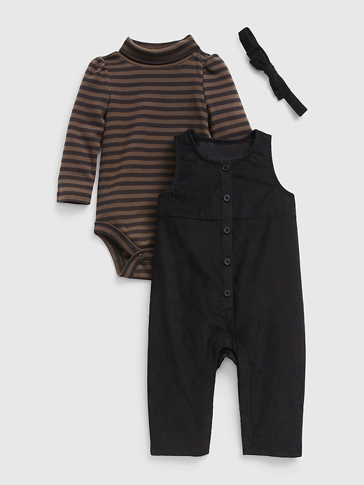 1 of 8 showing, with the color black of product Baby Corduroy 3-Piece Outfit Set