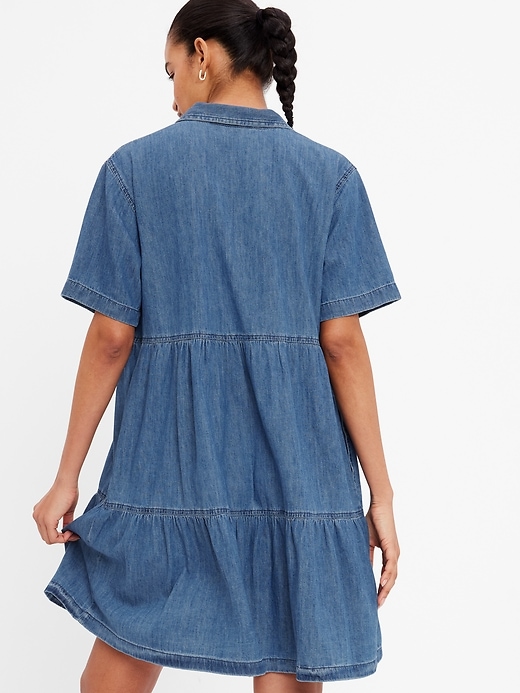 Image number 2 showing, Denim Tiered Mini Dress with Washwell