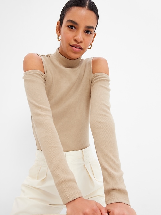 Mock neck cold shoulder top 2025