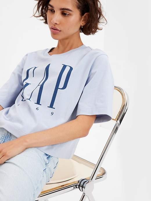 1 of 8 showing, with the color ice blue of product Gap Logo Boxy Jersey T-Shirt