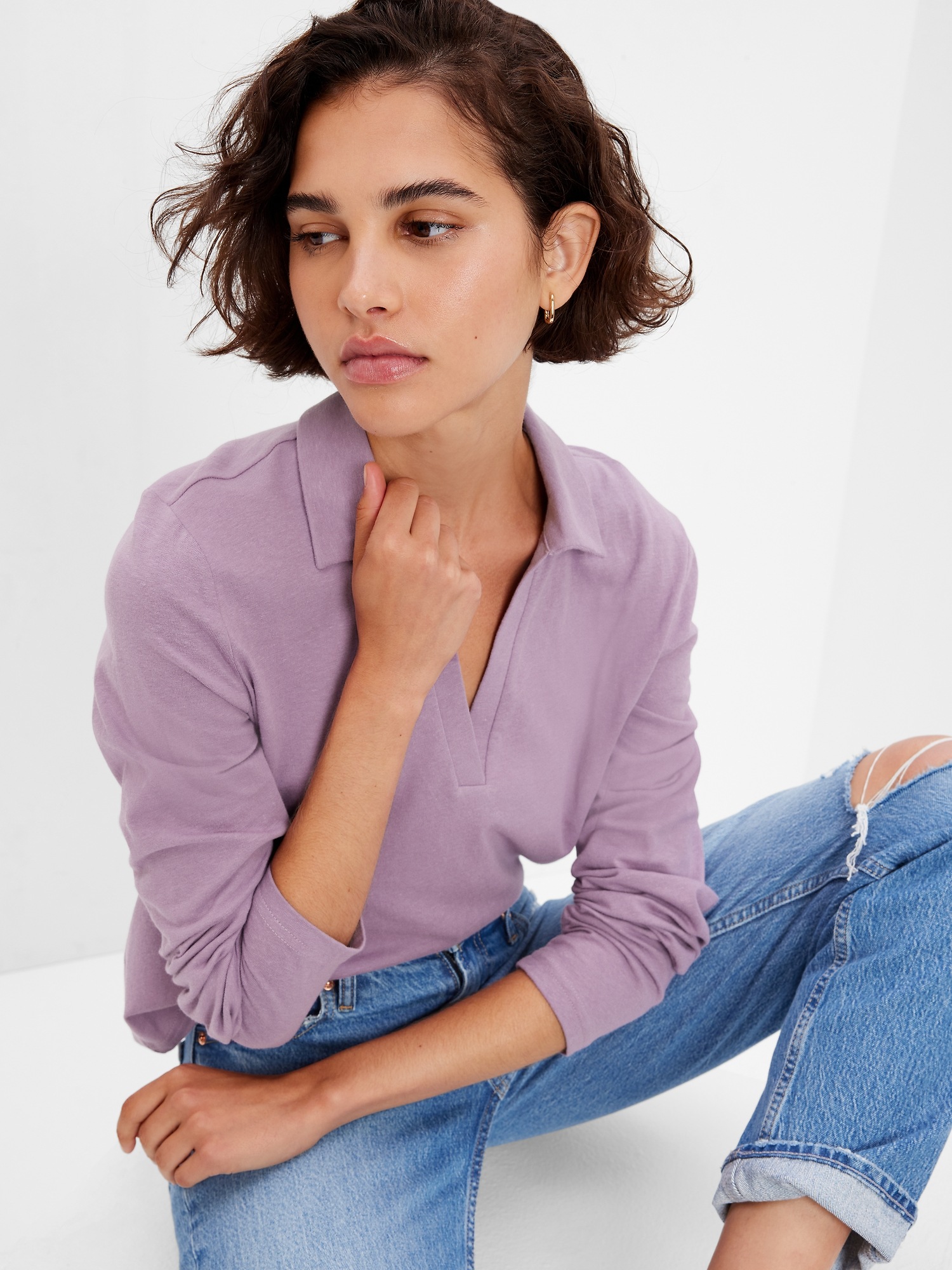 Cropped VNeck Polo Shirt Gap
