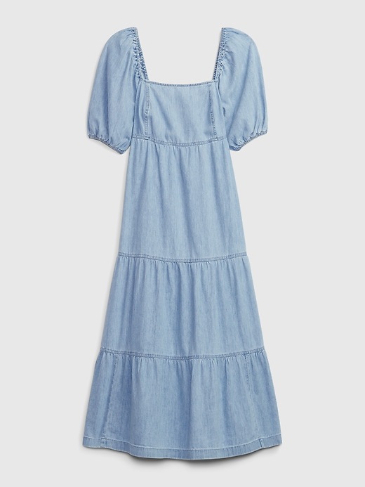 Image number 4 showing, Denim Tiered Puff Midi Dress with Washwell