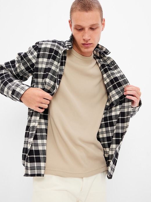 1 of 8 showing, with the color black plaid of product Organic Cotton Midweight Flannel Shirt
