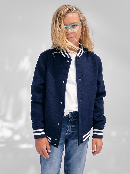 1 of 8 showing, with the color blue of product Kids Varsity Jacket