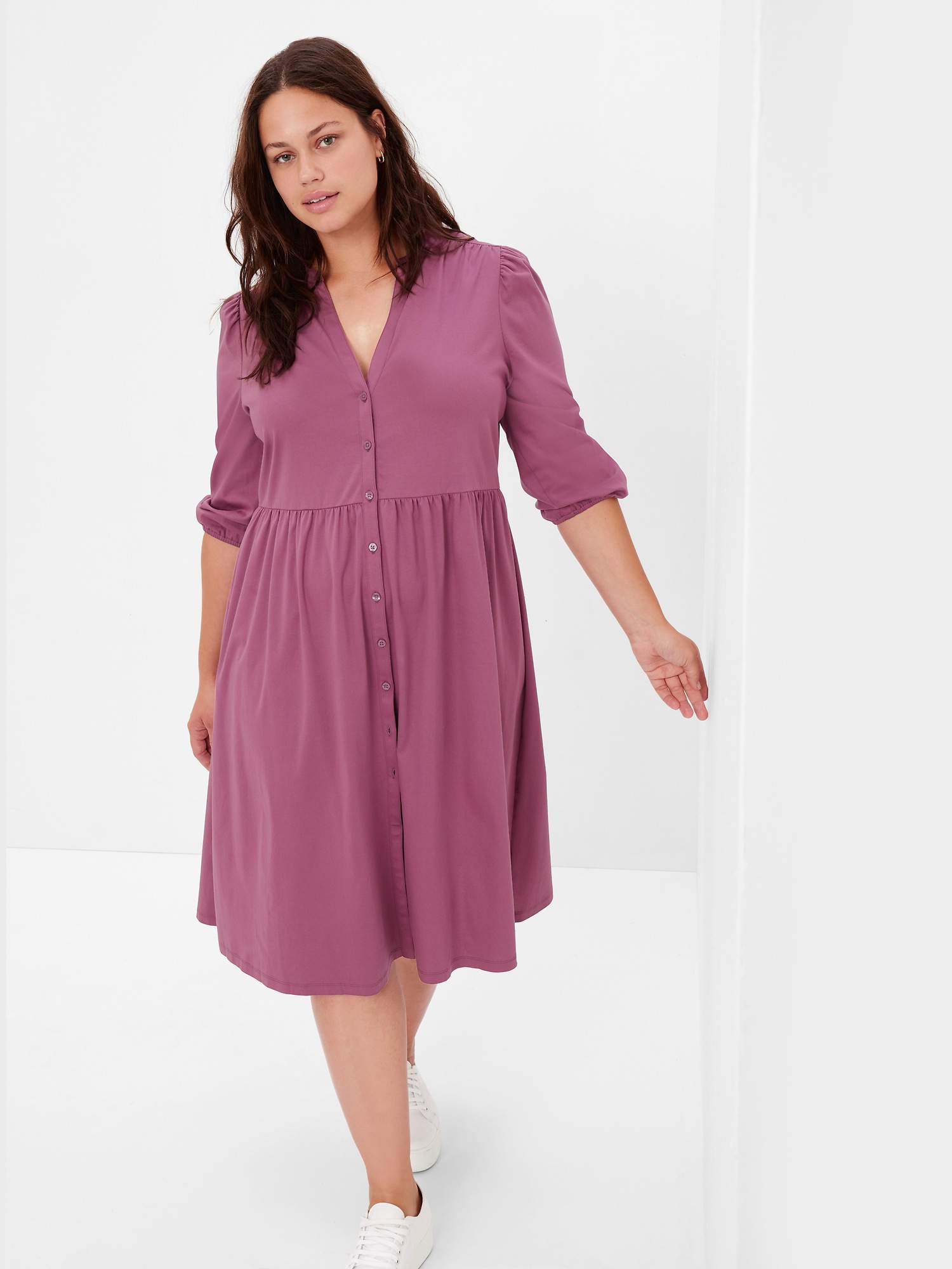 ButtonFront Midi Dress Gap