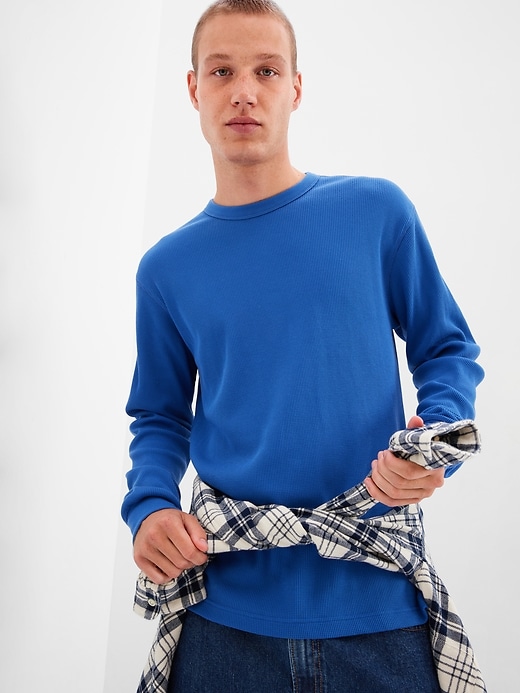 1 of 8 showing, with the color imperial blue of product Waffle Crewneck T-Shirt